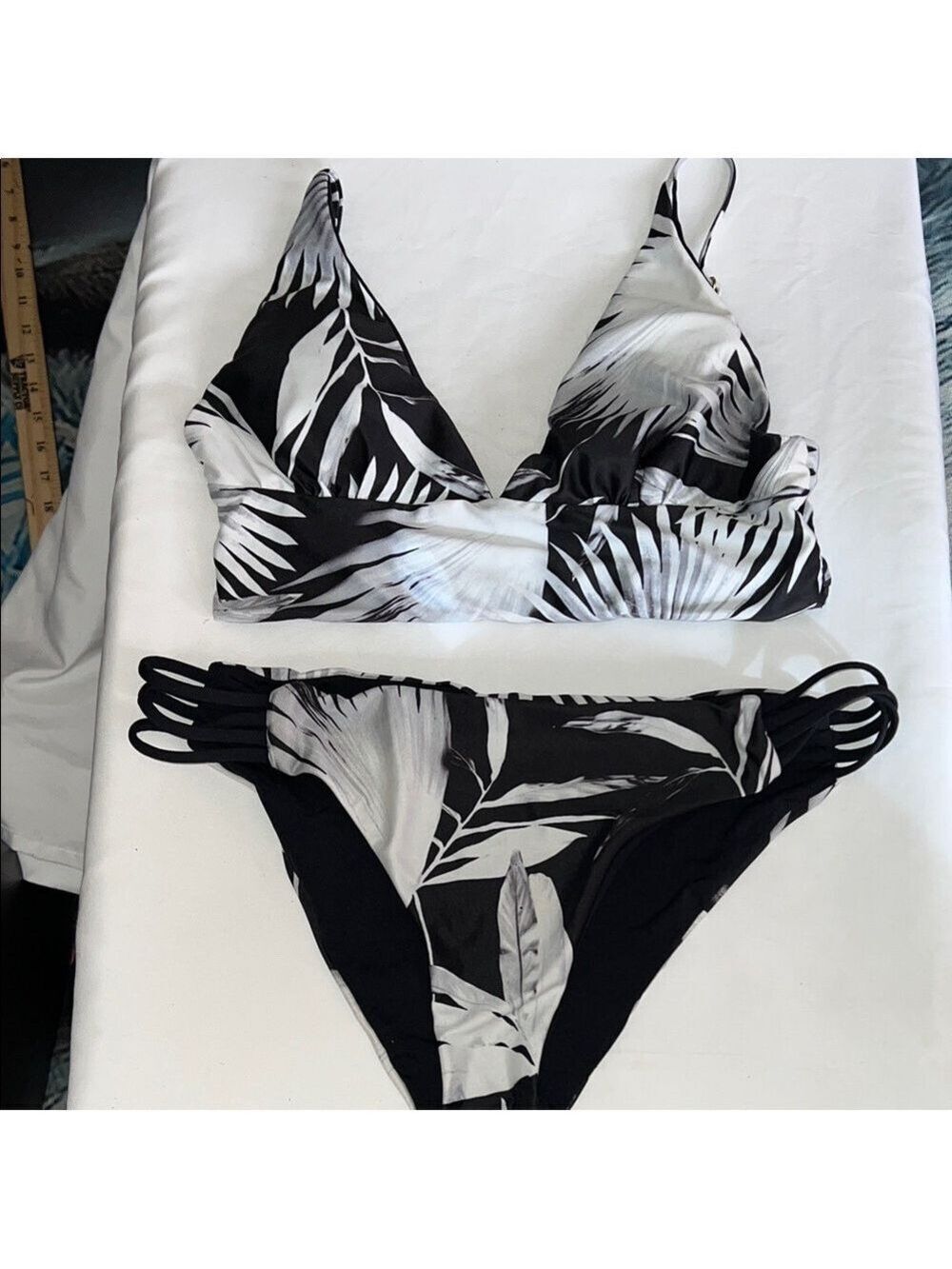 Black and White Leaf Print Bikini